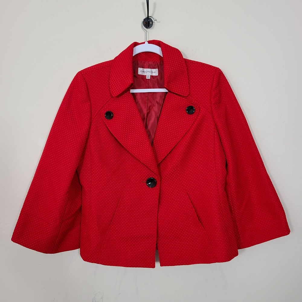 Vintage‎ Red Boxy Sleeve Womens 10 Blazer Preppy Office Holiday Casual Textured